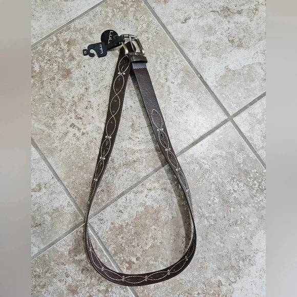 LULU NYC Womens Brown Western Cowgirl Belt Faux Leather Rhinestone Stitching Y2K - Picture 3 of 6